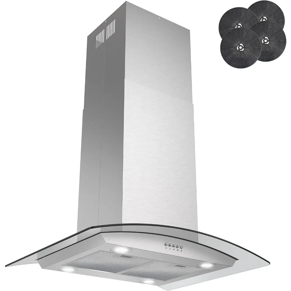 30 Inch Range Hood, 3-Speed Fan and LED Lights in Stainless Steel with Tempered Glass, Convertible Range Hood