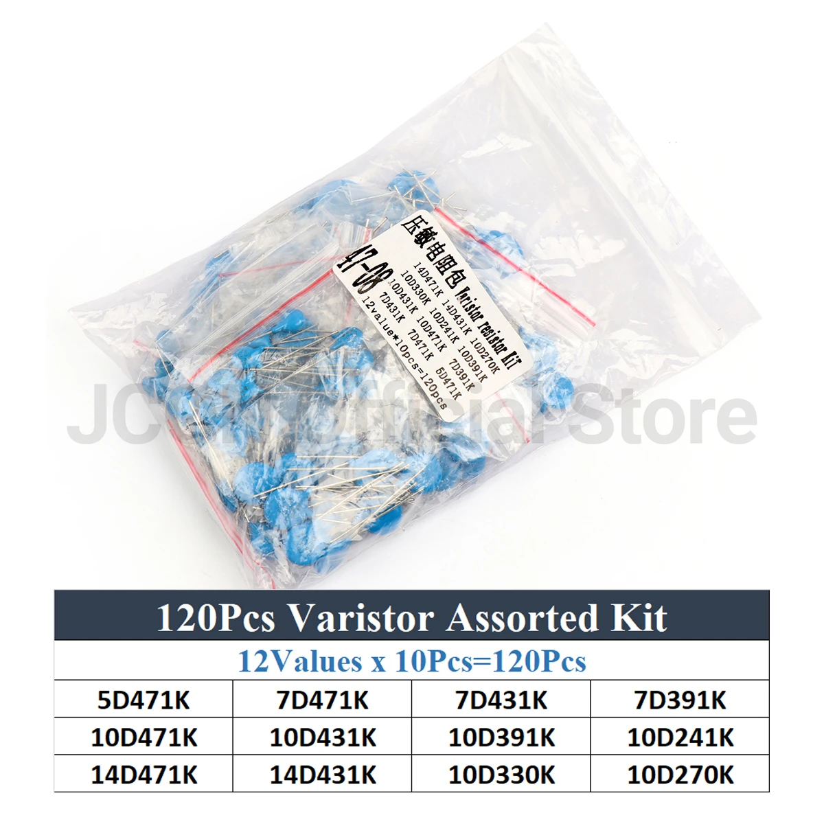 120 peças kit de amostra de varistor 12 valores x 10 peças = 120 peças kit sortido comumente resistor de varistor 5d471k 7d471k 7d431k 7d391k 10d471k
