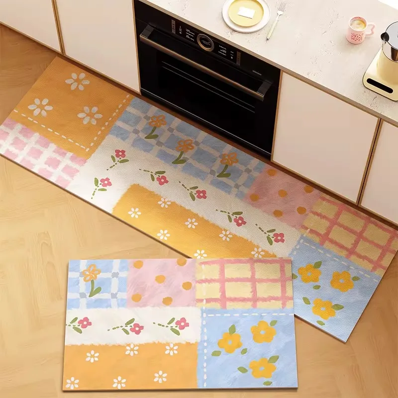 

Kitchen Floor Mat Floral Rural Style Rug PVC Non-slip Waterproof Oil-proof Carpet Home Decoration Floor Mats 미끄럼방지매트 שטיח למטבח
