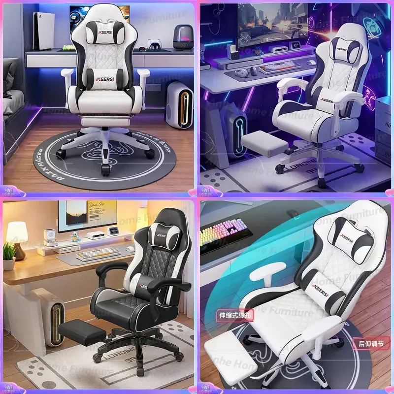 Ergonomic Gaming Chair with Lumbar Support Comfortable Reclining Office Computer Chair for Home Bedroom Dormitory Sedentary