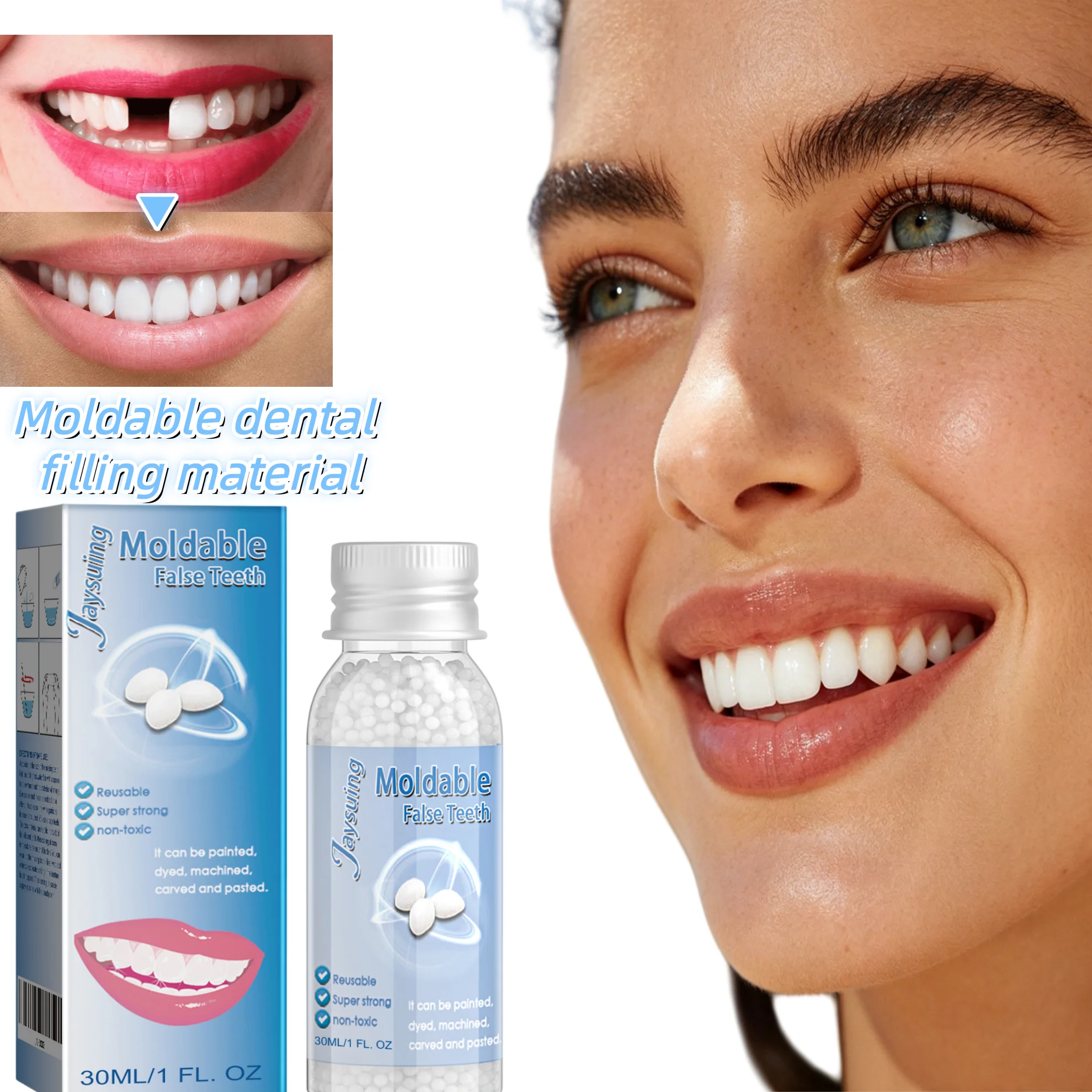 Moldable Dental Filling Material,Advanced Polyurethane Toughness,Instant Thermo Forming Tech,Ultra Natural Stain Resistant Shade,Thermal & Acid Shield for Sensitive Nerves,Multi Functional Dental First Aid,Non Toxic & Biocompatible,Vegan