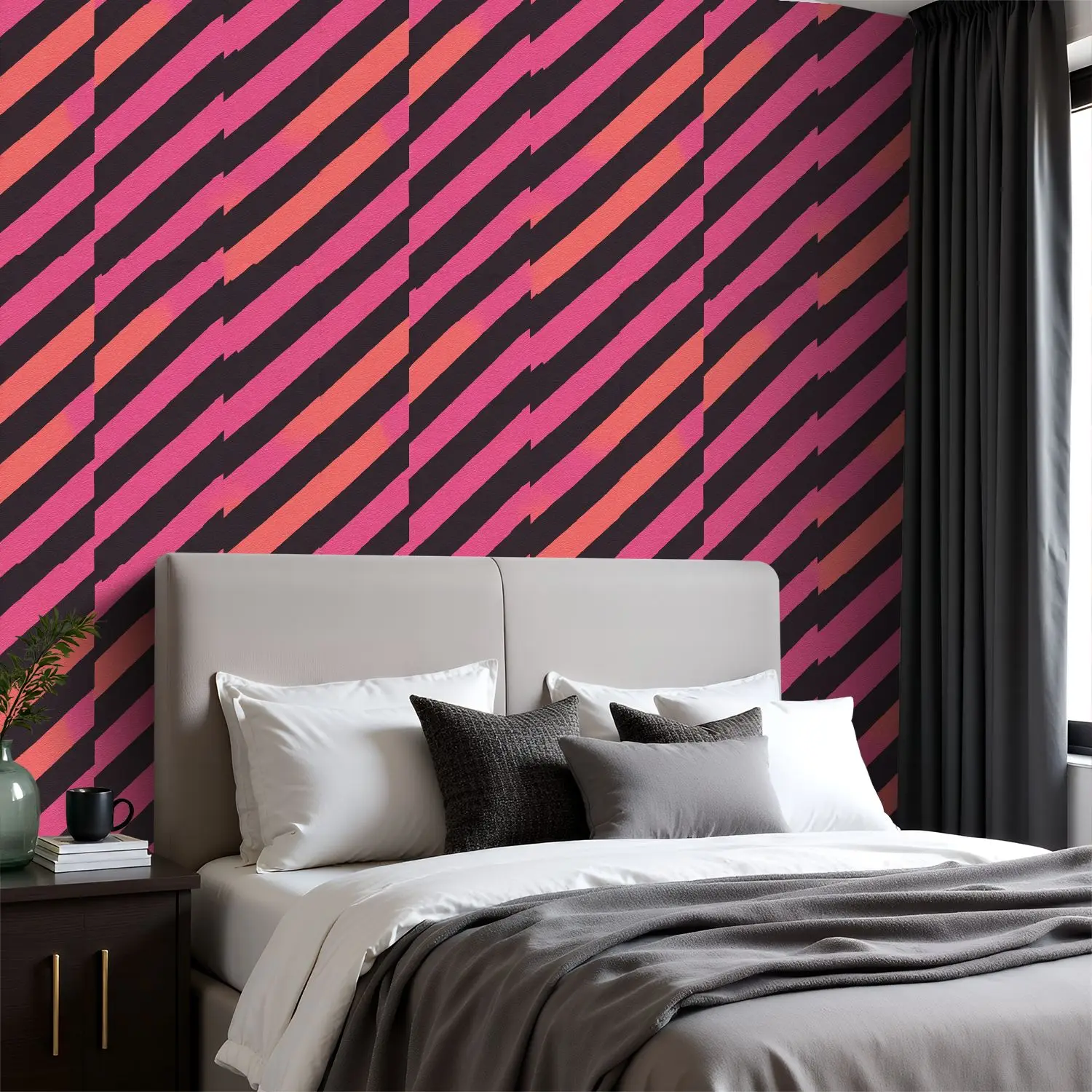 Pink Black Diagonal Stripes Wallpaper 22.83