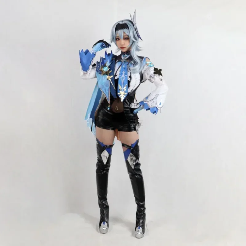 Eula Lawrence Cosplay Genshinimpact Costume Halloween Carnival Wave Flower Knight Funny Costume Glove Jewelry Anime Cosplay Wig