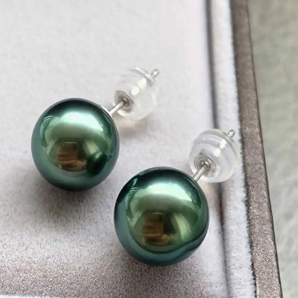 16 MM Peacock Blue Shell Pearl Stud Earrings 925 silver VALENTINE'S DAY Lucky Gift FOOL'S DAY Party Hook Easter Wedding