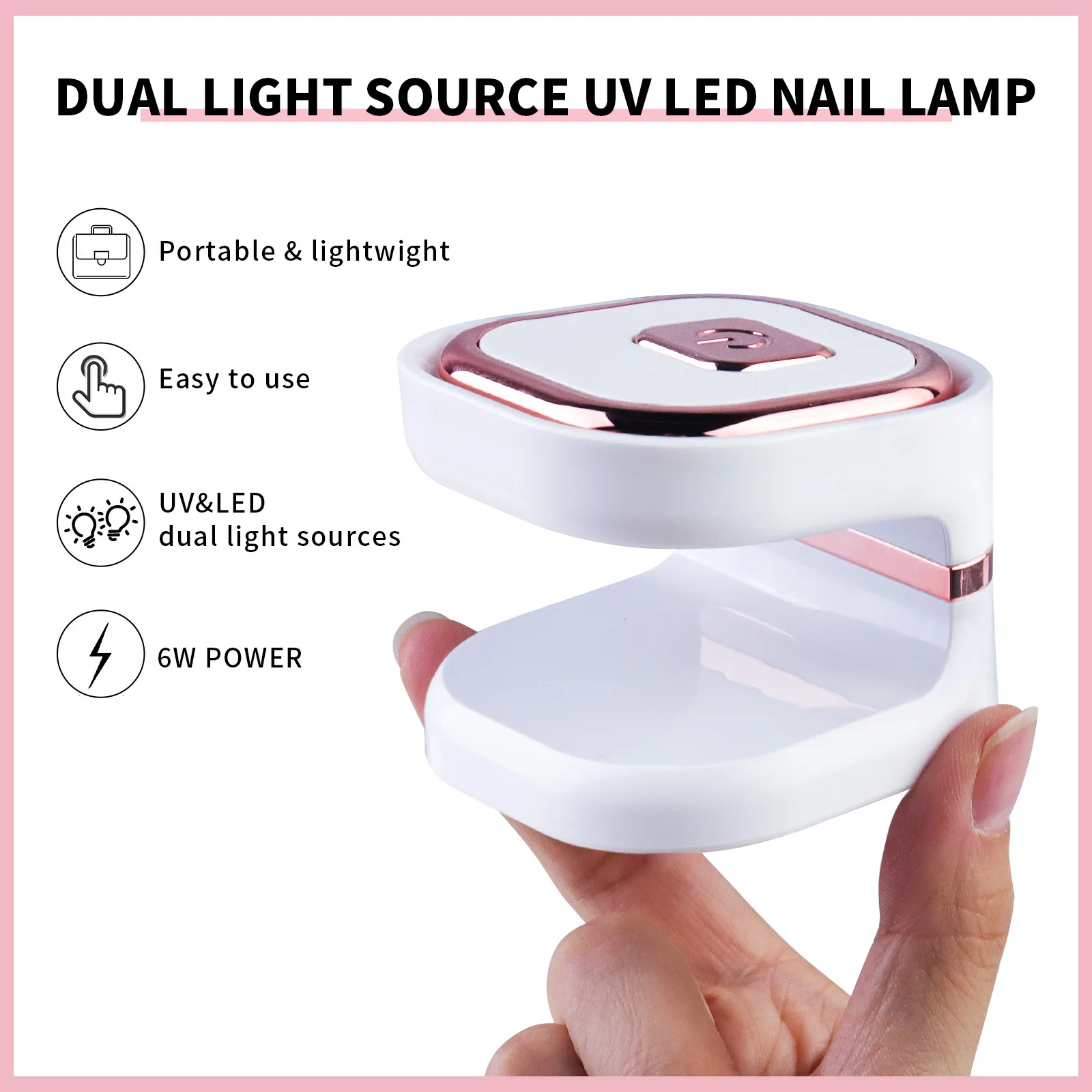 Mini Nail Lamp Quick-Dry Gel Nail Lamp 16W Portable USB UV Light for Easy Fast Nail Extension UV LED Curing Lamp Rose Gold