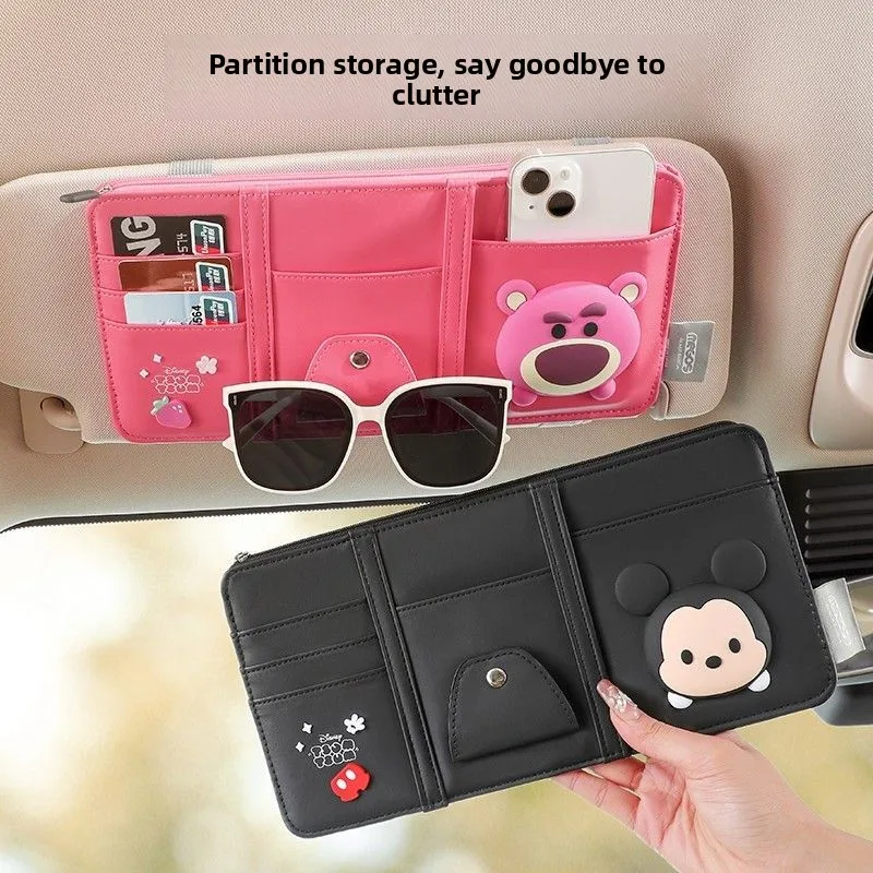 

Disney Mickey Mouse Car Sun Visor Glasses Clip Lotso Cartoon Cute Creative Decoration Multi-purpose Car Storage Documents