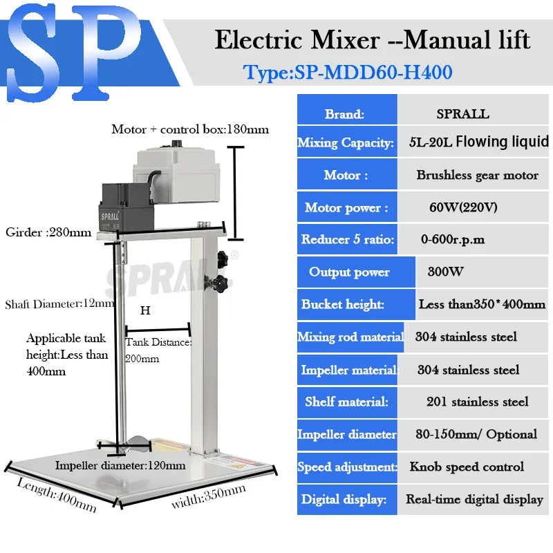 Electric Motor Agitator Paint Glue Stirrer Liquid Detergents Cleaners Soap Making Machine Mixer Blender Stainless Steel