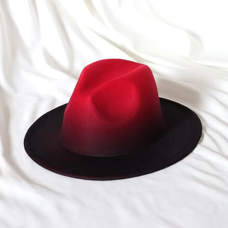 Gradient top hat flat brimmed jazz top hat two-tone Panama felt hat men's and women's tweed hat for diy