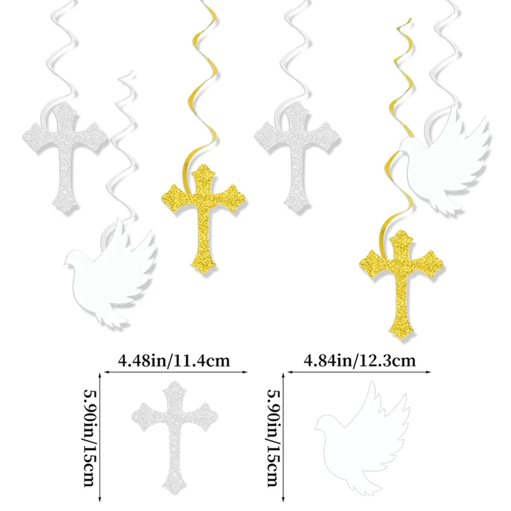 6pcs/12pcs Cross Stars Pigeon Doopsel Communie Hangende Decoratie voor Doopsel Communie Pasen Bruiloft BabyShower Feestdecoratie S - afbeelding 2