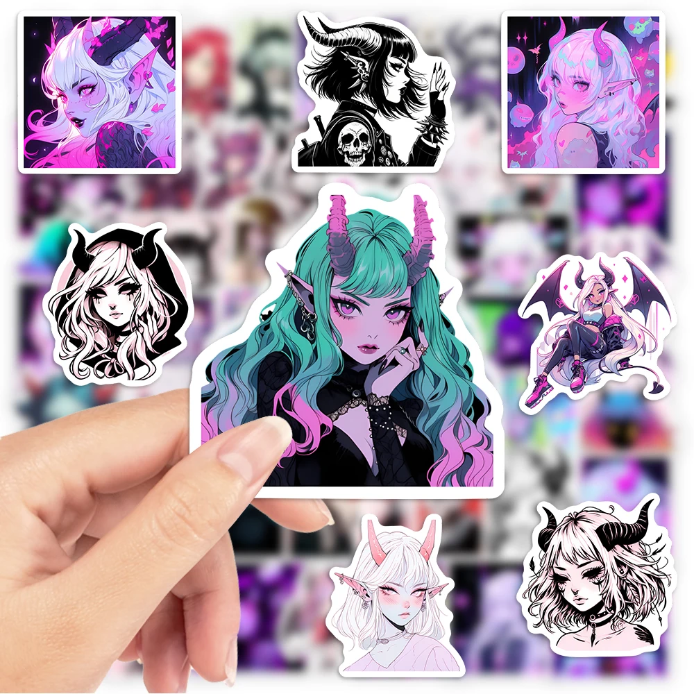 Gothic Demon Girl Stickers Kids DIY Toys Gift Decorative Decal for Scrapbook Journal Laptop Phone Luggage Bottles Waterproof