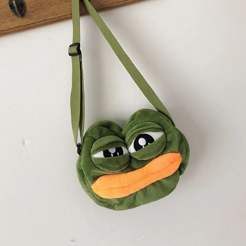 Green Frog Soft Plush Shoulder Bags for Girls Fashion Kawaii Large Capacity Funny Animal Cross-body Bags Kids Gifts Straddle Bag