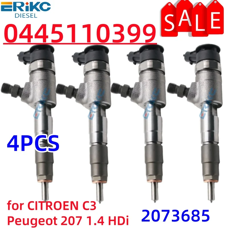 4PC 0445110399 2073685 Common Rail Injector Assy 0 445 110 399 Diesel Nozzle 0445 110 399 for CITROEN C3 Peugeot 207 1.4 HDi