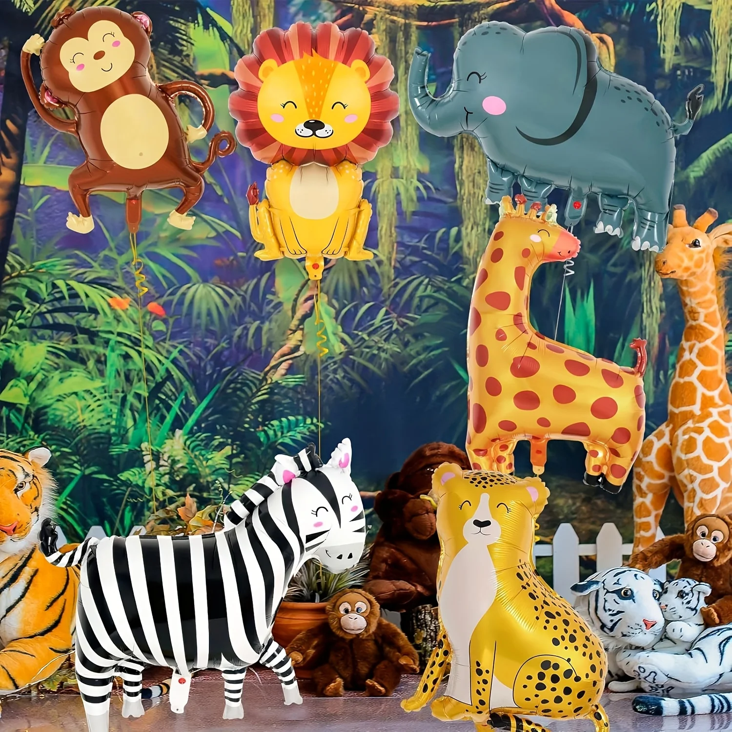 6pcs Jungle Safari Animal Balloons Birthday Party Decorations Giant Safari Balloon For Boy Wild One Theme Zoo Monkey Elephant Ze view 4