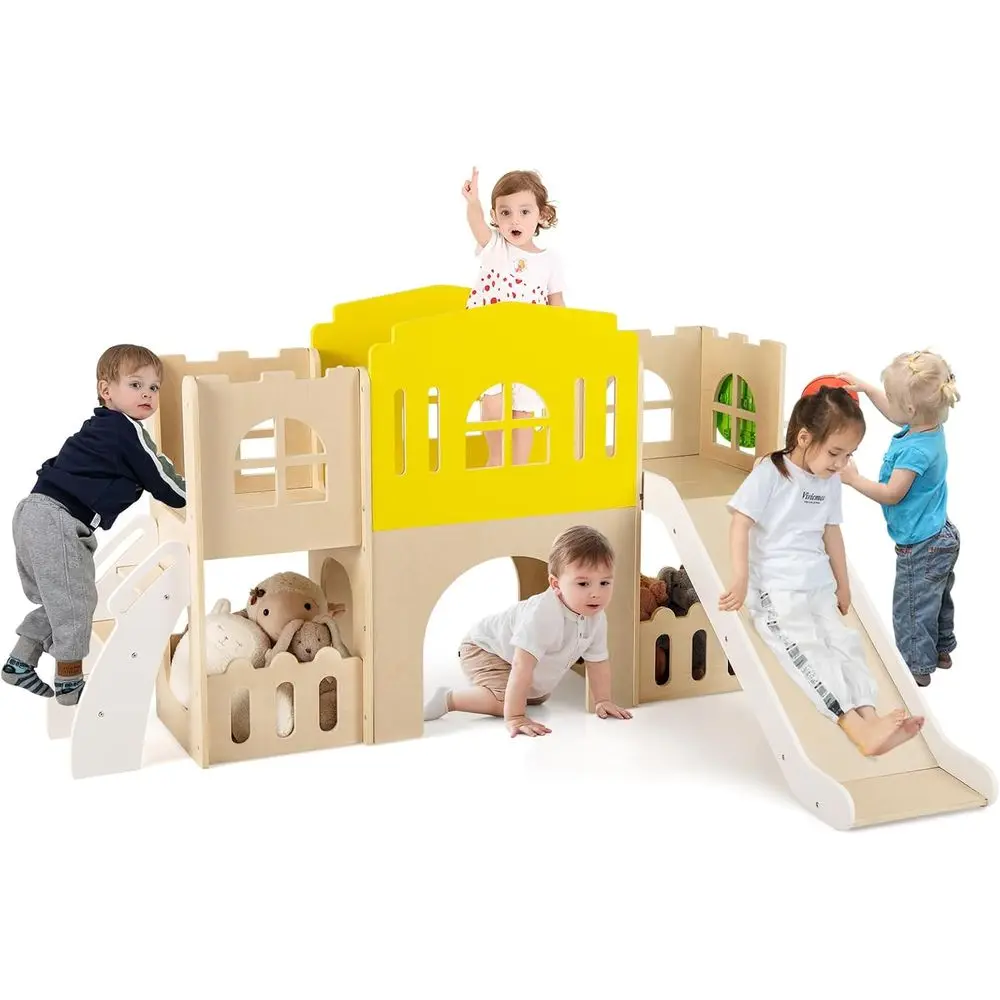 

Игровой набор для малышей 7-в: деревянная горка, альпинист, баскетбол, туннель, хранилище, в помещении/на открытом воздухе, окно Peek-a-Boo, туннель для ползания