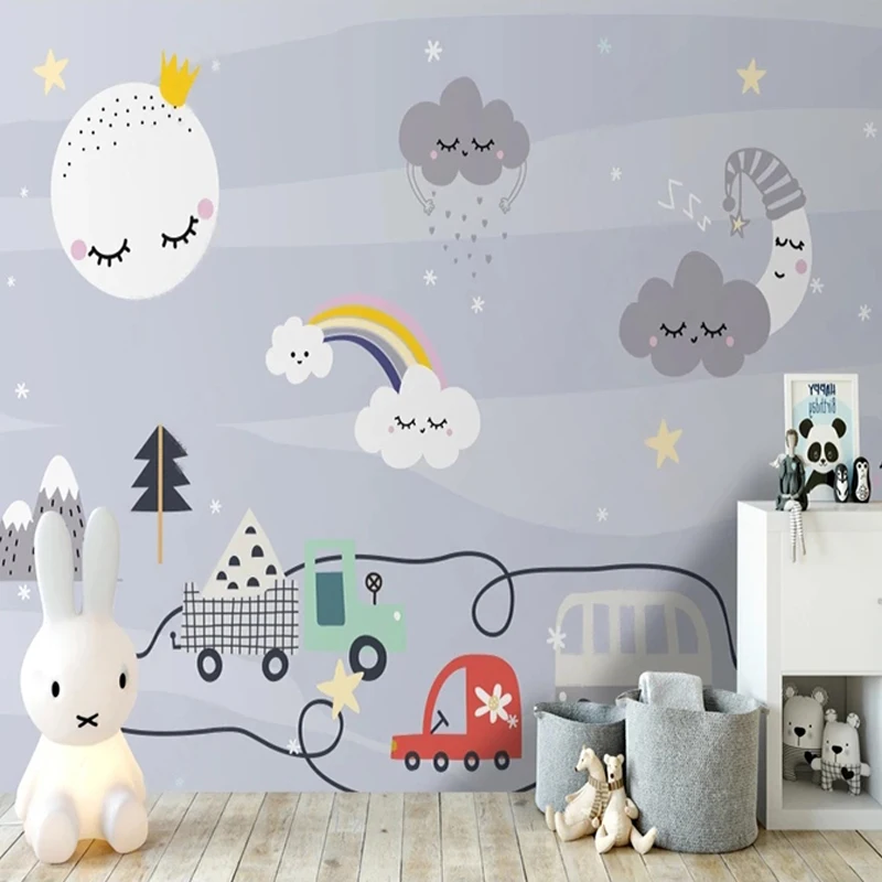 Custom Papel De Parede  3D Wallpaper Modern Cartoon Nordic Sky Rainbow Children's Room Mural Background For Bedroom Walls Fresco