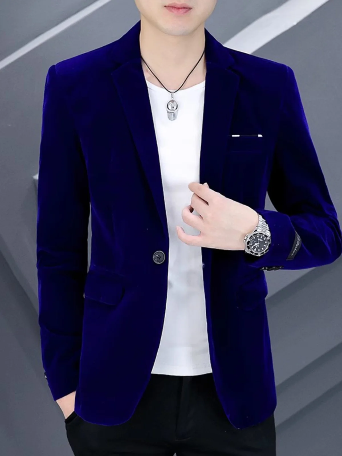 

Men's Slim Fit Velvet Jaet Autumn Spring Faionable Single Piece Top Quali Polyester Casual Busin Sle Long Sve