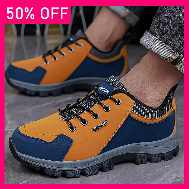 

Mens Hiking Shoes New Durable Premium Leather Low-Top Lace-Up Anti-Slip Rubber Sole Versatile Outdoor Hiking Casual Sports Shoes