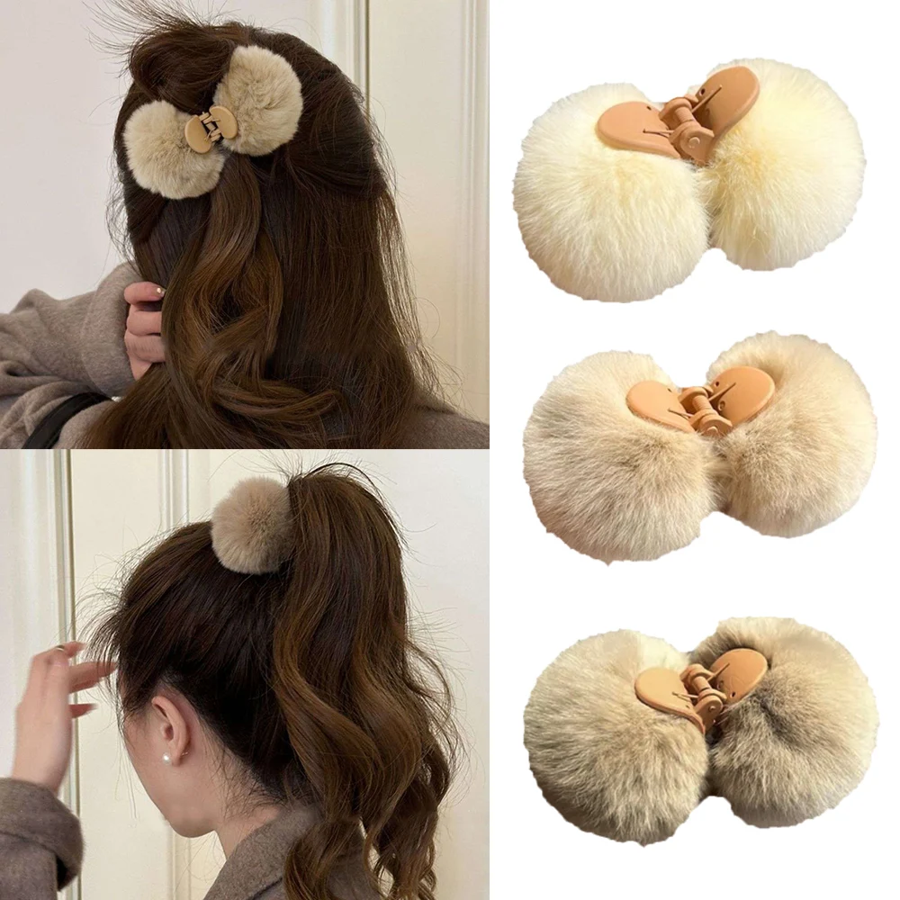 Double Sided Fur Ball Small Hair Clip Fluffy Grab Imitation Rabbit Fur Hair Claw Ponytail Clip Hair Accessories Крабик Для Волос