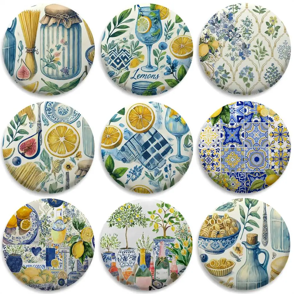 

Lemon Retro Art Badges Round Exquisite Badge Brooches Creative Pins For Clothes Hat Backpack Gift Accessories