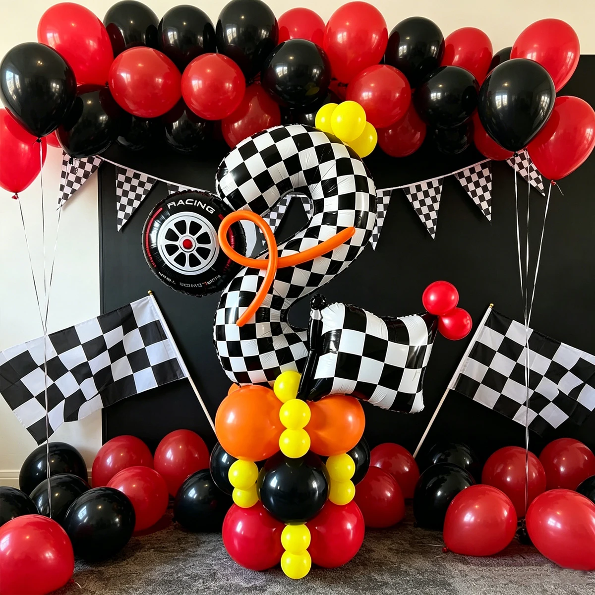 Siyah Beyaz Kareli Rakam Balon - Lighting Mcqueen Birthday Decor incelemesi ve fiyatı