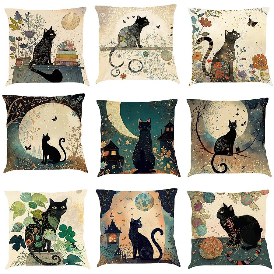 

Art Cat World Pillows Case Funny Cat Moon Pillow Covers Decorative for Sofa Bed Couch Living Room Decoration Pillowcase 40x40 Cm