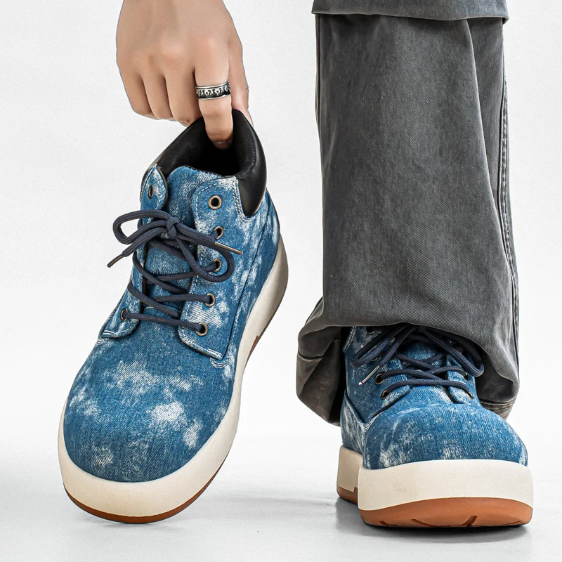 

New Canvas Boots for Men Retro Spring Chunky Sneakers Design Big Head Platform Lace-up Ankle Boots Trendy Outdoor Workwear Boots