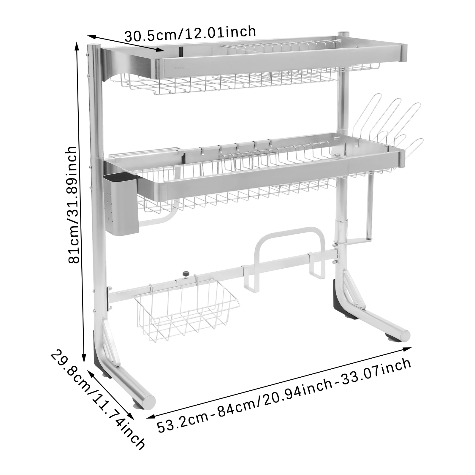 2 الطبقة تجفيف الأطباق 304 الفولاذ المقاوم للصدأ سعة كبيرة مع عود قفص حامل الكأس سلة قطع مجلس حامل حامل سكاكين