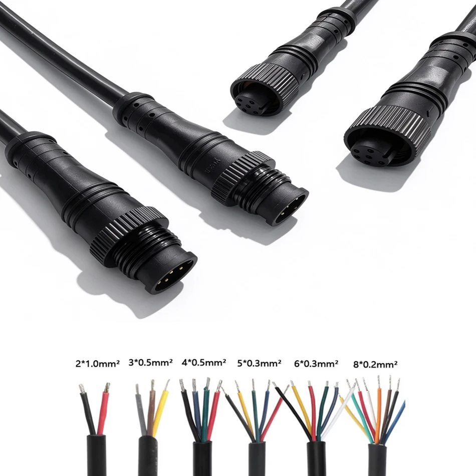M12 Waterproof connector  3 4 5 6 8Pin IP67 Cable Wire Plug for LED Strips Male and Female Jack Length Connector Quick Lock