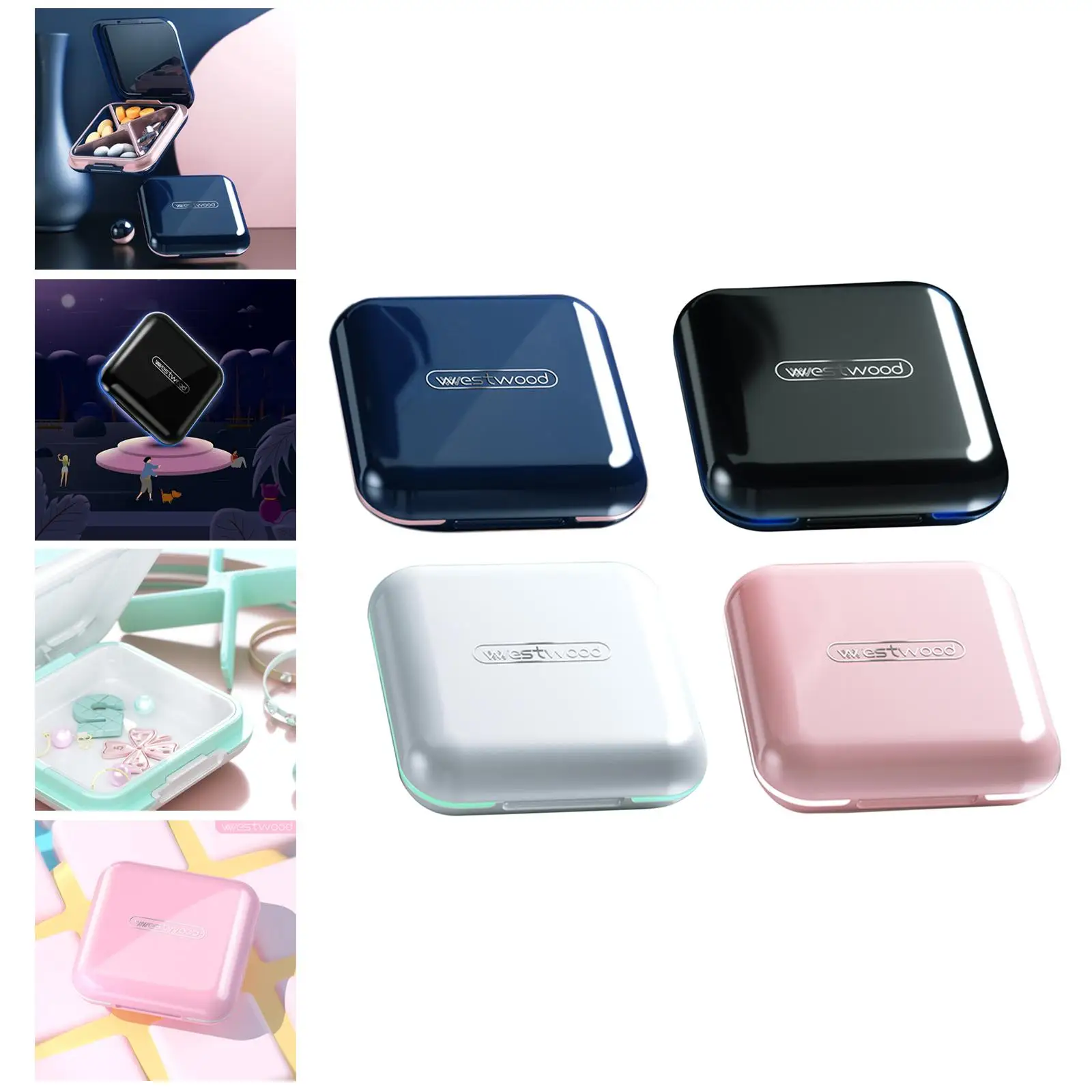 4 Grid Medicine Pill Box clean easily to Use Plastic Mini Small 200ml Portable Dispenser Container for Purse Storage