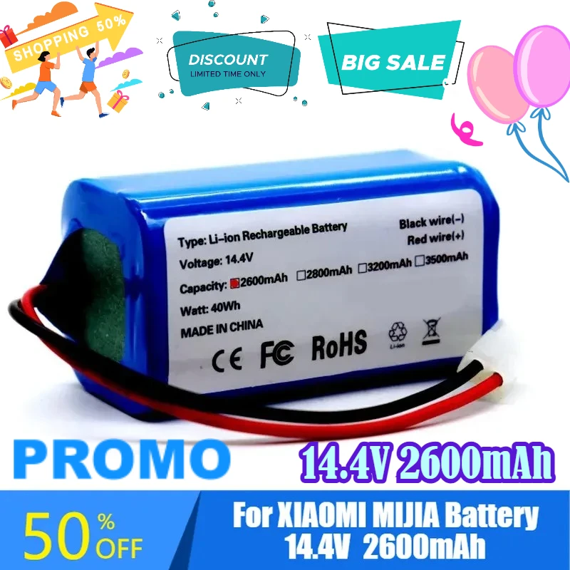 

14.4V 2600/2800/3200/3500mAh Li-ion Battery Pack for XIAOMI MIJIA Mi Robot Vacuum-Mop Essential G1 MJSTG1 R30 R35