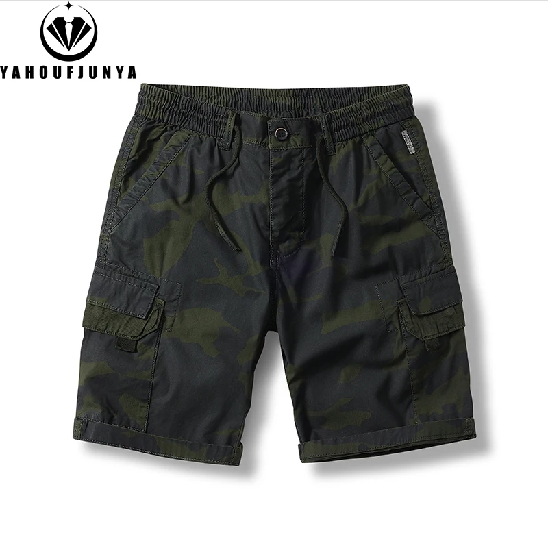 2024 Summer Men Outdoors Casual Camouflage Cargo Shorts Men Design Baggy Elastic Waist Breathable Straight Fashion Short Male