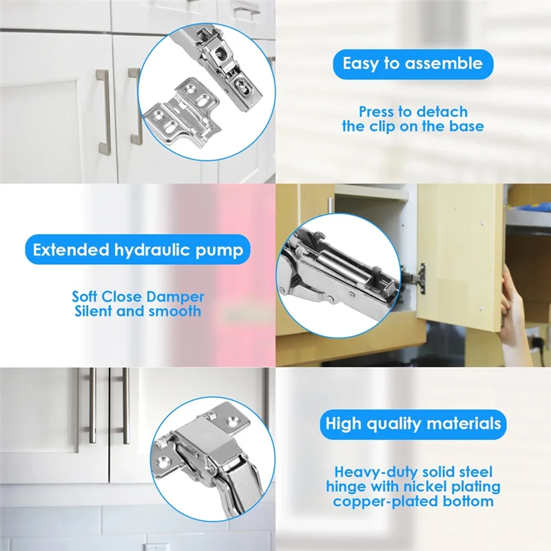 

ABMH-4Pcs 180 Degree Cabinet Hinges Adjustable Mounting Hinges Soft Close Cabinet Hinges