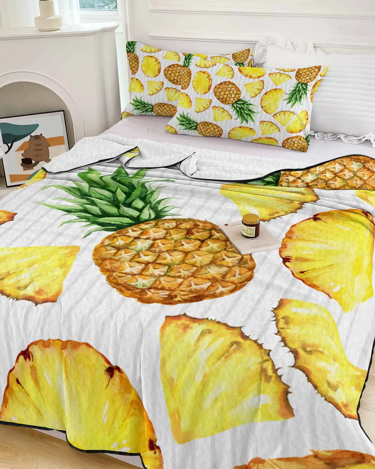 Watercolor Pineapple Texture Cooling Blankets Air Condition Comforter Lightweight Summer Quilt for Bed Soft Thin Quilt