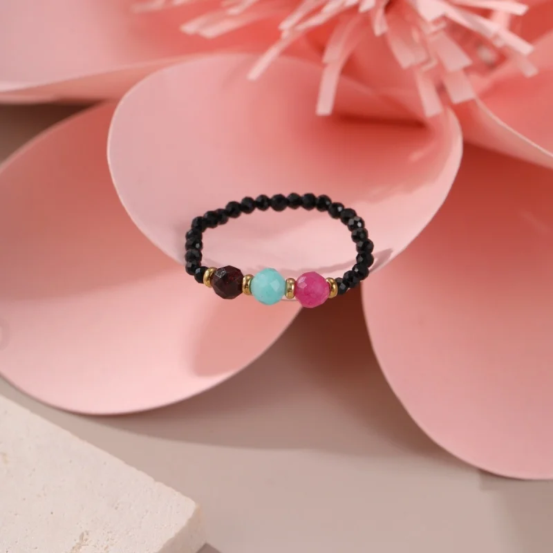 2006 New Colored Natural Crystal Elastic Rope Beaded Ring for Women Fashion Personality Finger Joint Ring Jewelry Accessories