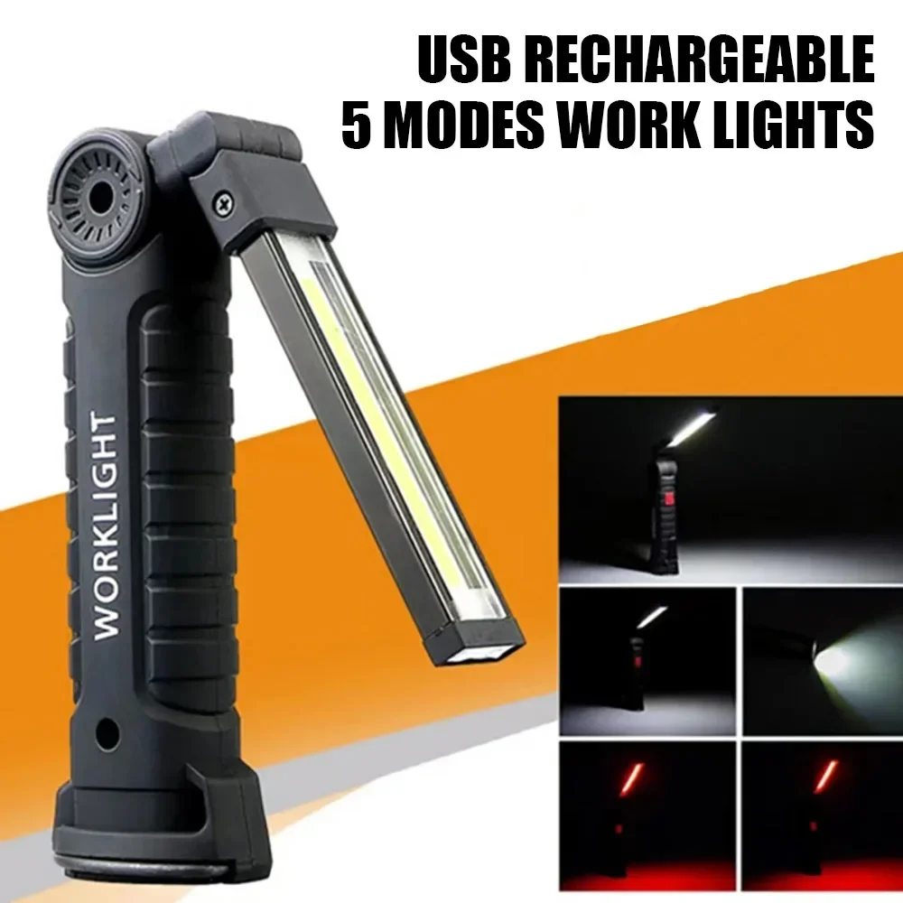 Foldable COB LED Magnetic Flashlight  USB Rechargeable Working Light with Built-in Battery Emergency Lantern for Camping Fishing