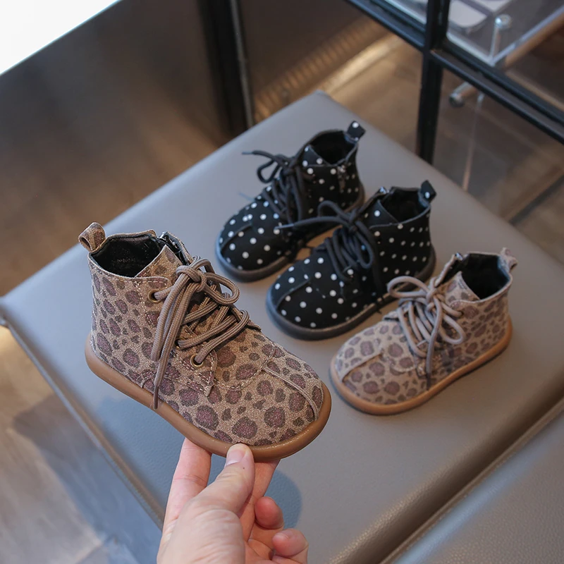 Winter Toddlers Platform Ankle Boots Retro Polka Dot Printed Kids Fashion Boots for Girls Outdoor Shorts Children Cotton Boots