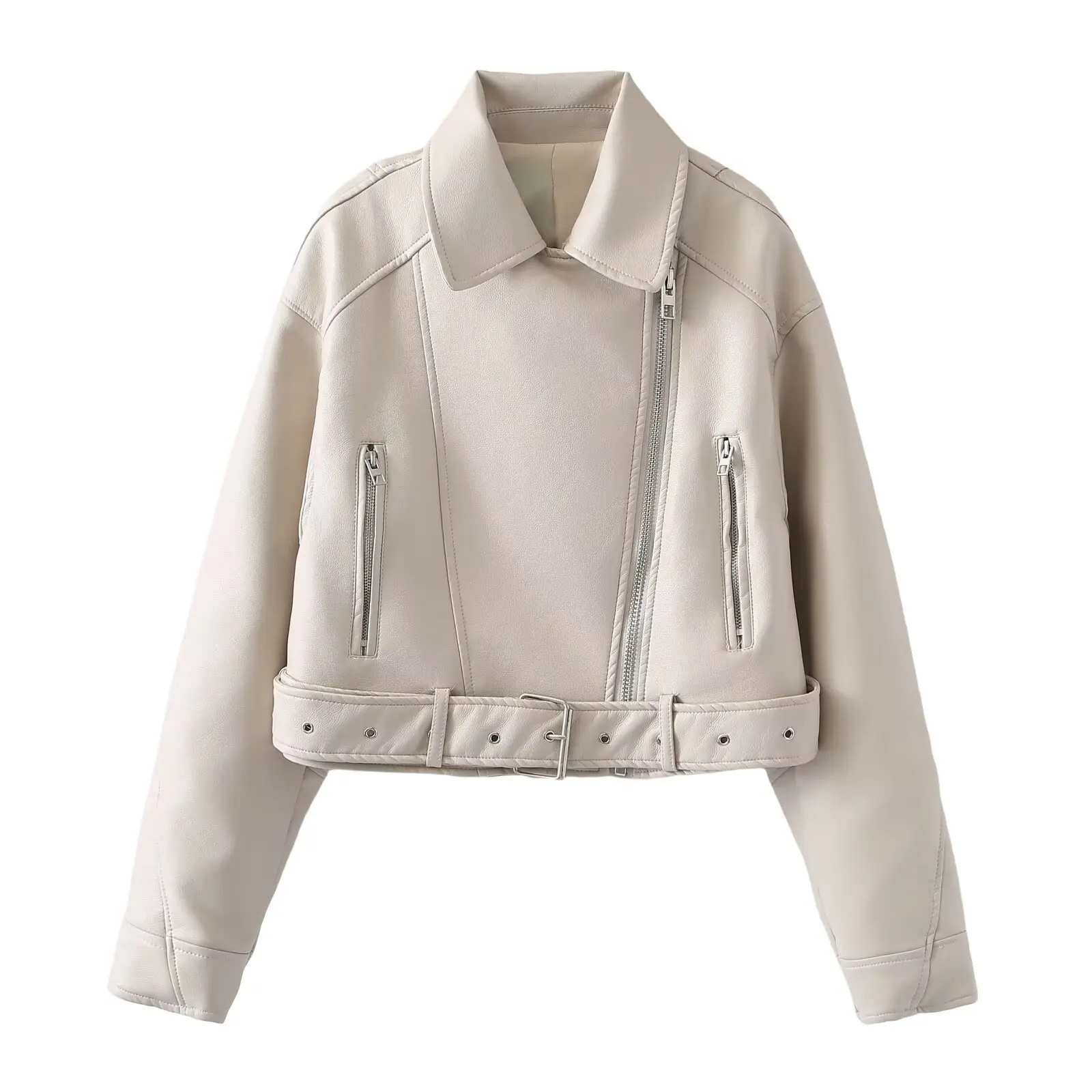 ارتفاع الخصر ort دراجة نارية Sle الجلود Jaet المرأة Faion عبر الحدود مربوط الوجه طوق السائق معطف السيدات قسط C... #2