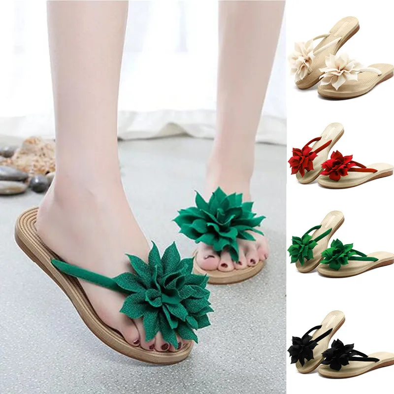 Fashion Women Flip Flops Casual Flower Slippers Ladies Slip on Shoes Female Slides Beach Sandals Flat Slippers for Women Black