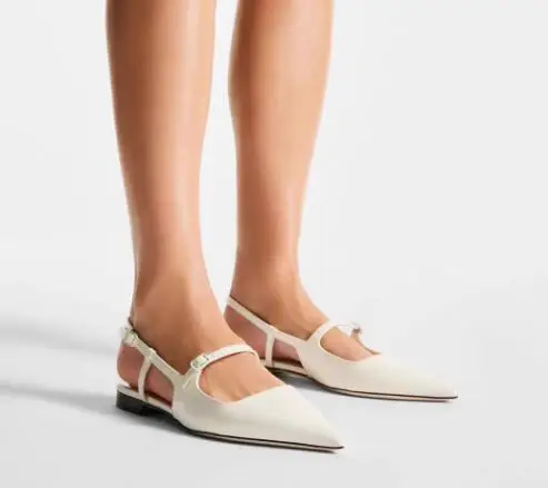 

Drop Shipping Ladies White Patent Leather Pointed Toe Ankle Buckle Strap Slingback Flat Sandals Women Leisure Hollow Beach Shoes