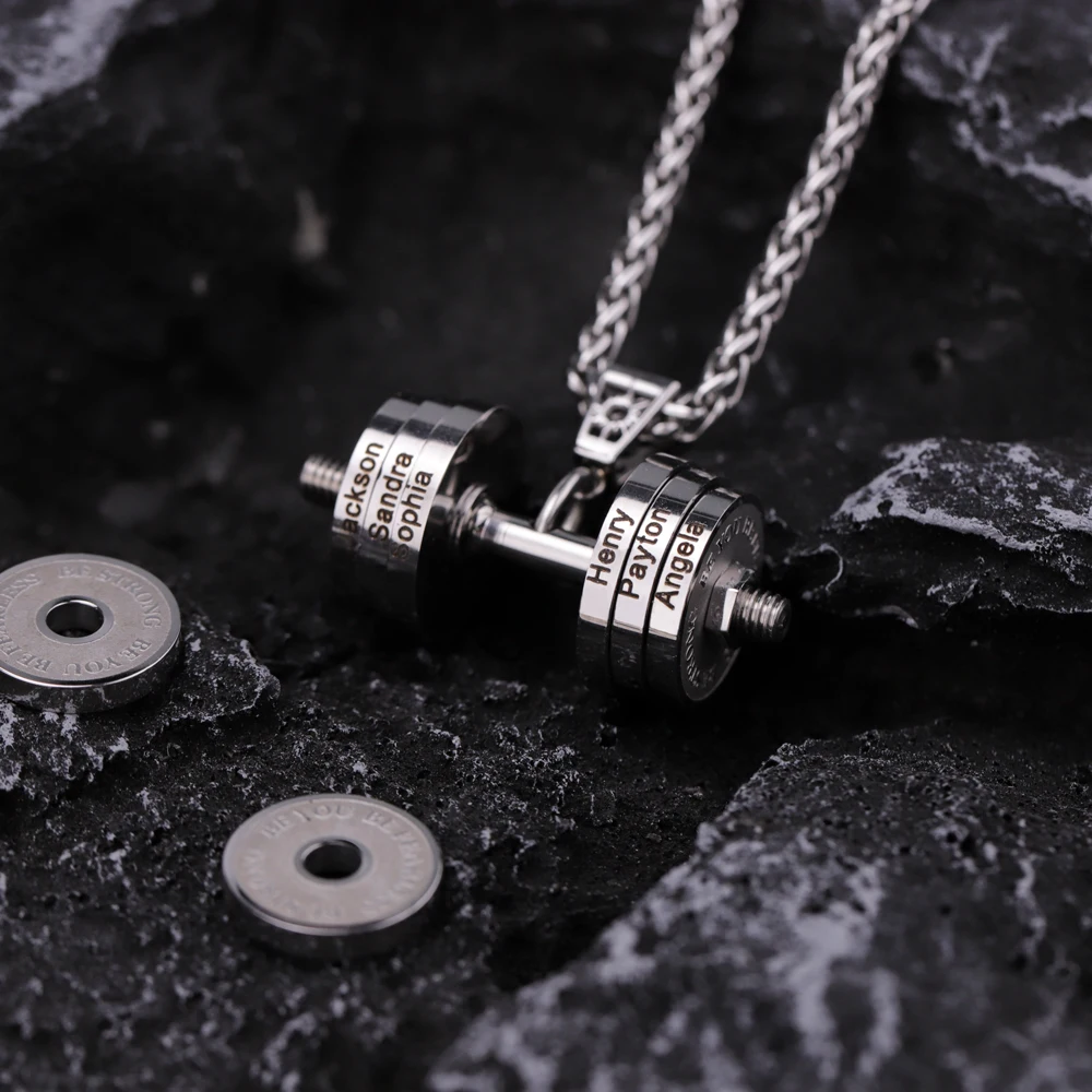 MaiLun Personalisierte Namen Hantel Halskette Hip Hop Halskette Edelstahl Hantel Halskette Schmuck Geschenk – Detail 10