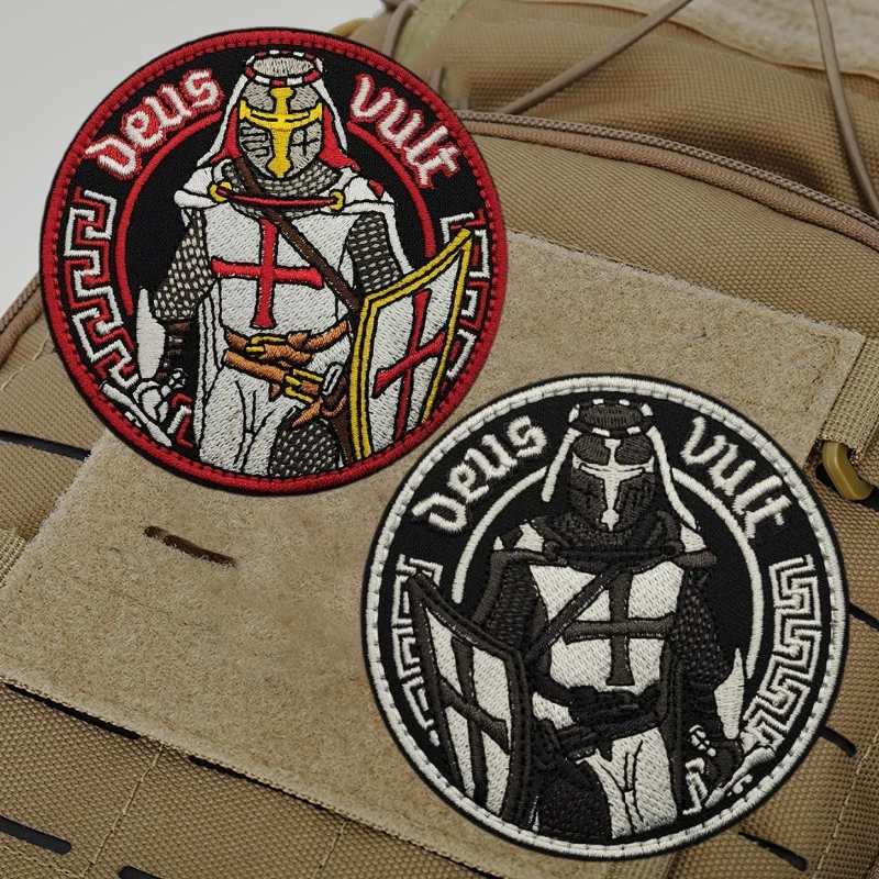 

DEUS VULT Tactical Patch on Clothes Morale Badge Embroidered Army Armband Hook Loop Military Patches Backpack Sticker
