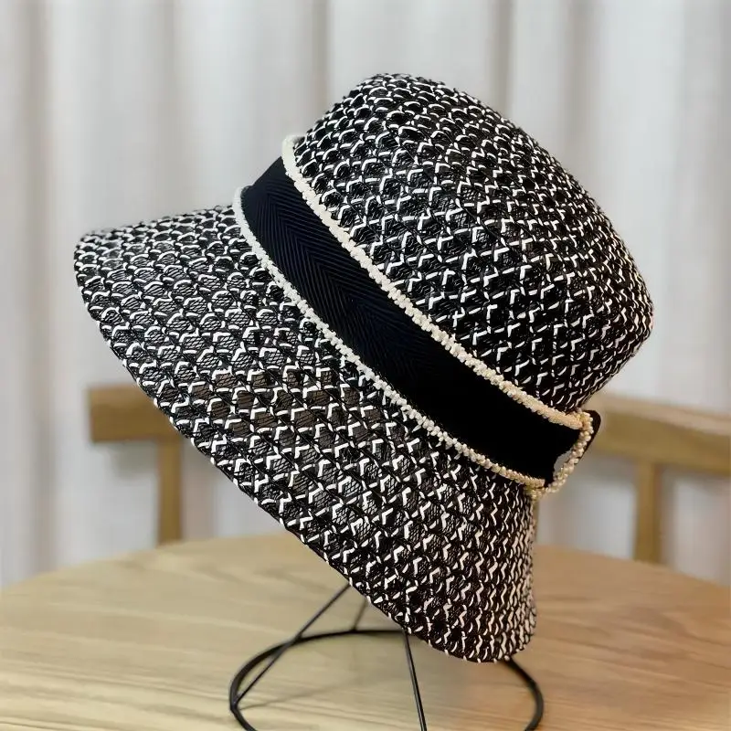 Korean  Breathable Hollow Fisherman Hat, Personalized Basin Hat, Fashionable Diamond Bucket Hat for Women\'s Summer Outings