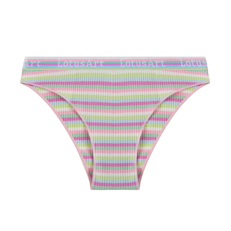 Women Briefs Classic Retro Color Strip Low Rise Cotton Women Threaded Panties Cute Half Pack Rainbow Strip Lady Fancy Briefs