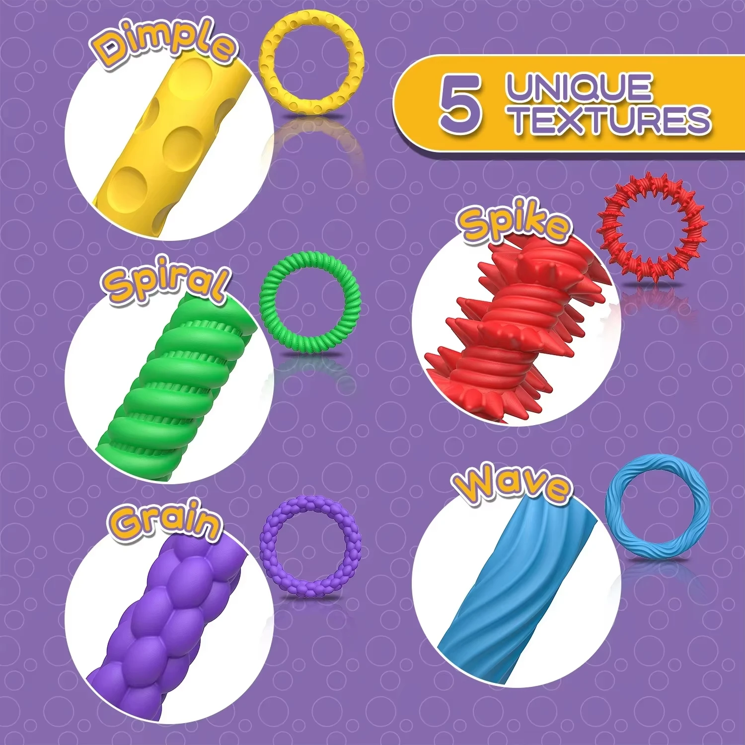 5pcs Sensory Bracelet,EDC Fidgeting Anti Stress Relief Toy Antistress Anxiety Fidget Ring for Kids Children Autism ADHD Silicone