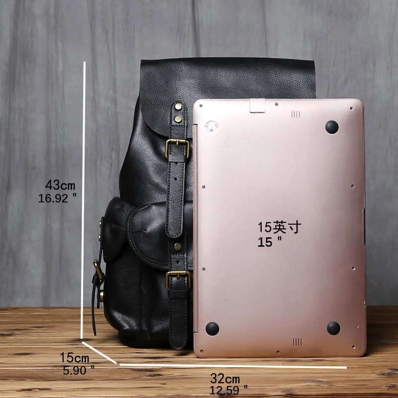 NZPJ Herren-Rucksack aus echtem Leder, lässige Herrentasche, natürliches Rindsleder, Büchertasche, Laptop-Computertasche, Rucksack mit großer Kapazität – Detail 2