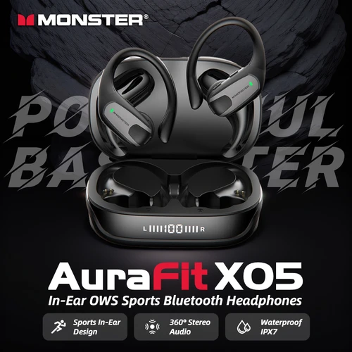 Monster AuraFit X05 auriculares intrauditivos Bluetooth OWS conducción de aire auriculares inalámbricos deportivos IPX7 impermeable Bluetooth gancho para la oreja