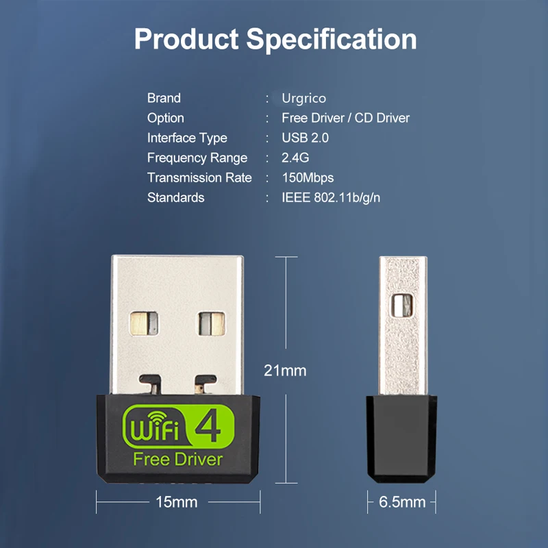 Urgrico-adaptador Wifi USB 150Mbps 2,4G, antena USB Lan, Ethernet, receptor Wifi AC, adaptador inalámbrico, tarjeta de red para PC y ordenador