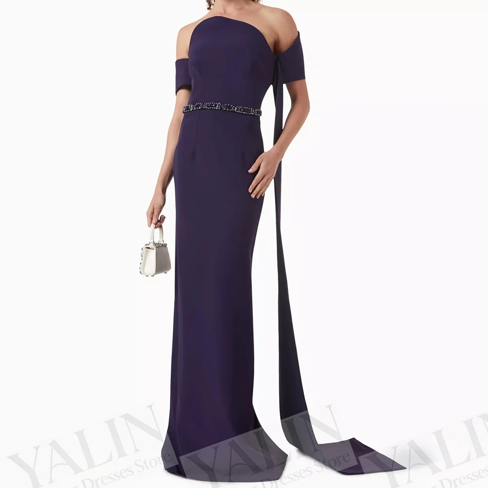 

Women's A-line Evening Dresses Floor-length Off The Shoulder Sleeveless Prom Gown Fashion Sequined Backless Customized Gowns
