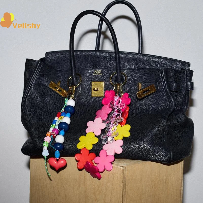 

Y2K Double Chains Bag Charm For Women Jewelry Accesories Red Love Heart Chic Bags Charms Colorful Beaded Chain Bag Pendant