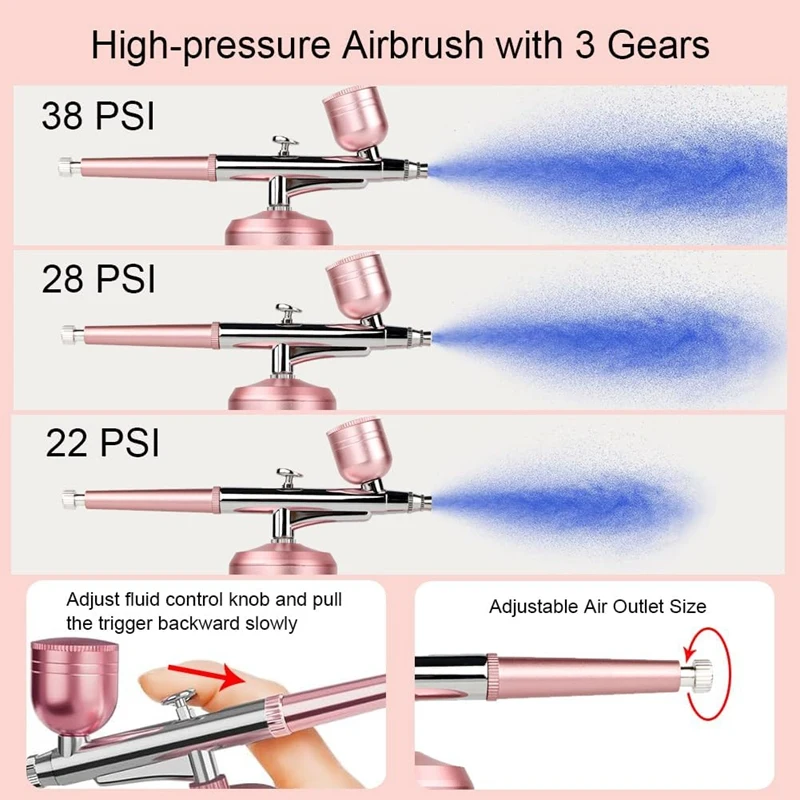 Kit de brosse à Air A98E-LCD avec compresseur d'air, Machine aérographe sans fil à 3 vitesses avec tuyau pour cosmétiques, peinture artistique